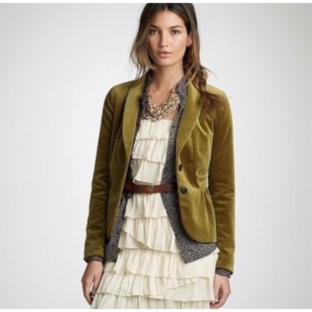 J. Crew Velvet Peplum Blazer Olive Green sz 2